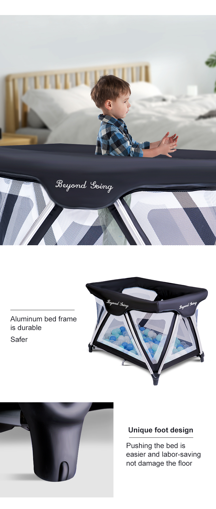 In stock OEM multipurpose crib with customizable colors and badges